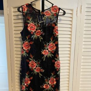 Calvin Klein black rose embroidered sheath dress